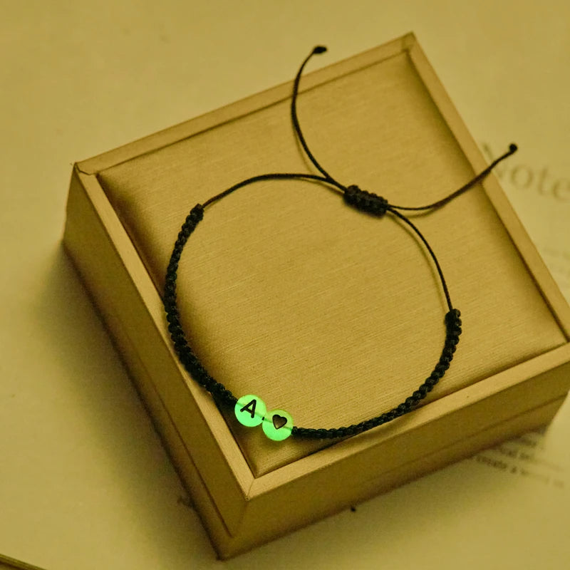 Luminous 26 Letter Initial Heart Bracelet Handmade A-Z Name Braided Bracelet for Women Men Matching Friend Infinite Love Jewelry