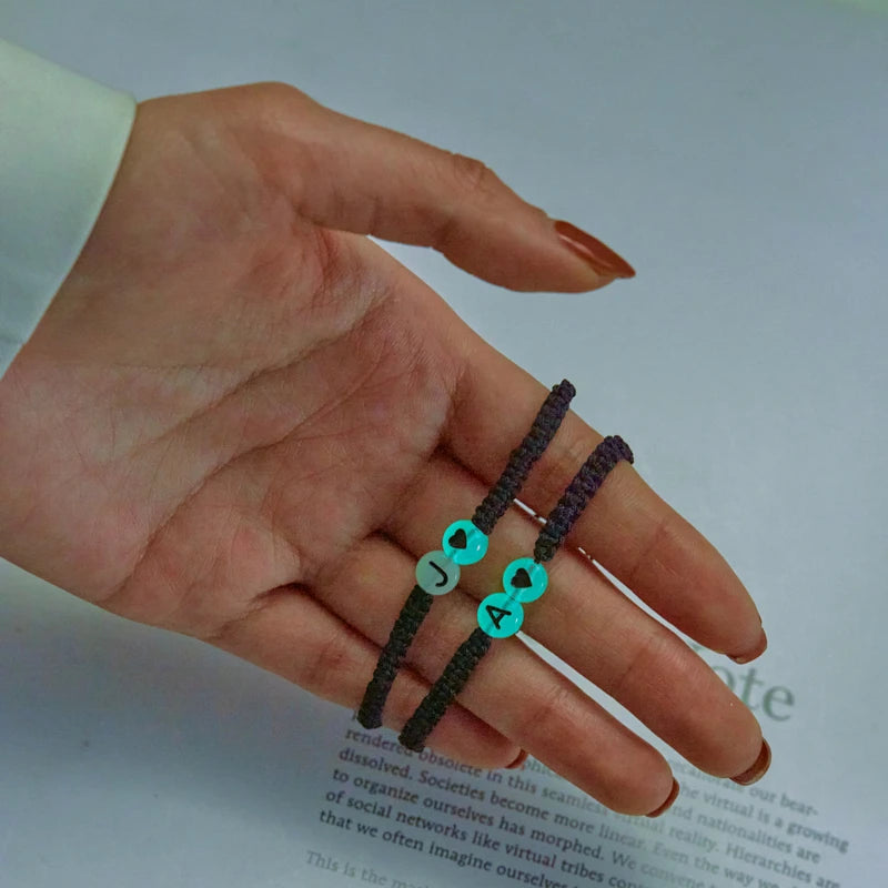 Luminous 26 Letter Initial Heart Bracelet Handmade A-Z Name Braided Bracelet for Women Men Matching Friend Infinite Love Jewelry