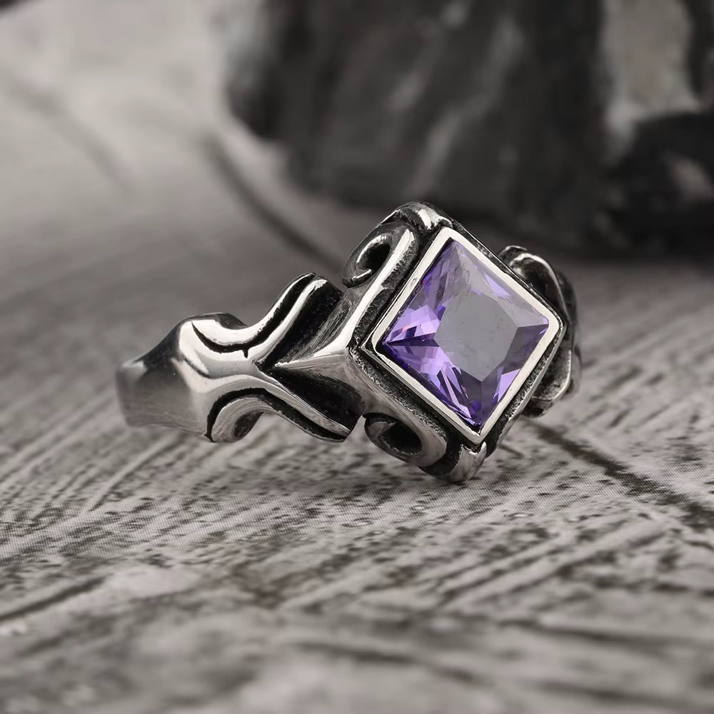 2023 Newest Retro Handmade Vintage Inlaid Zircon Punk Stainless Steel Ring for Men Muslim Jewelry