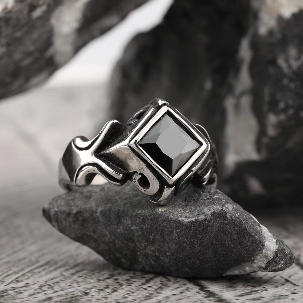 2023 Newest Retro Handmade Vintage Inlaid Zircon Punk Stainless Steel Ring for Men Muslim Jewelry