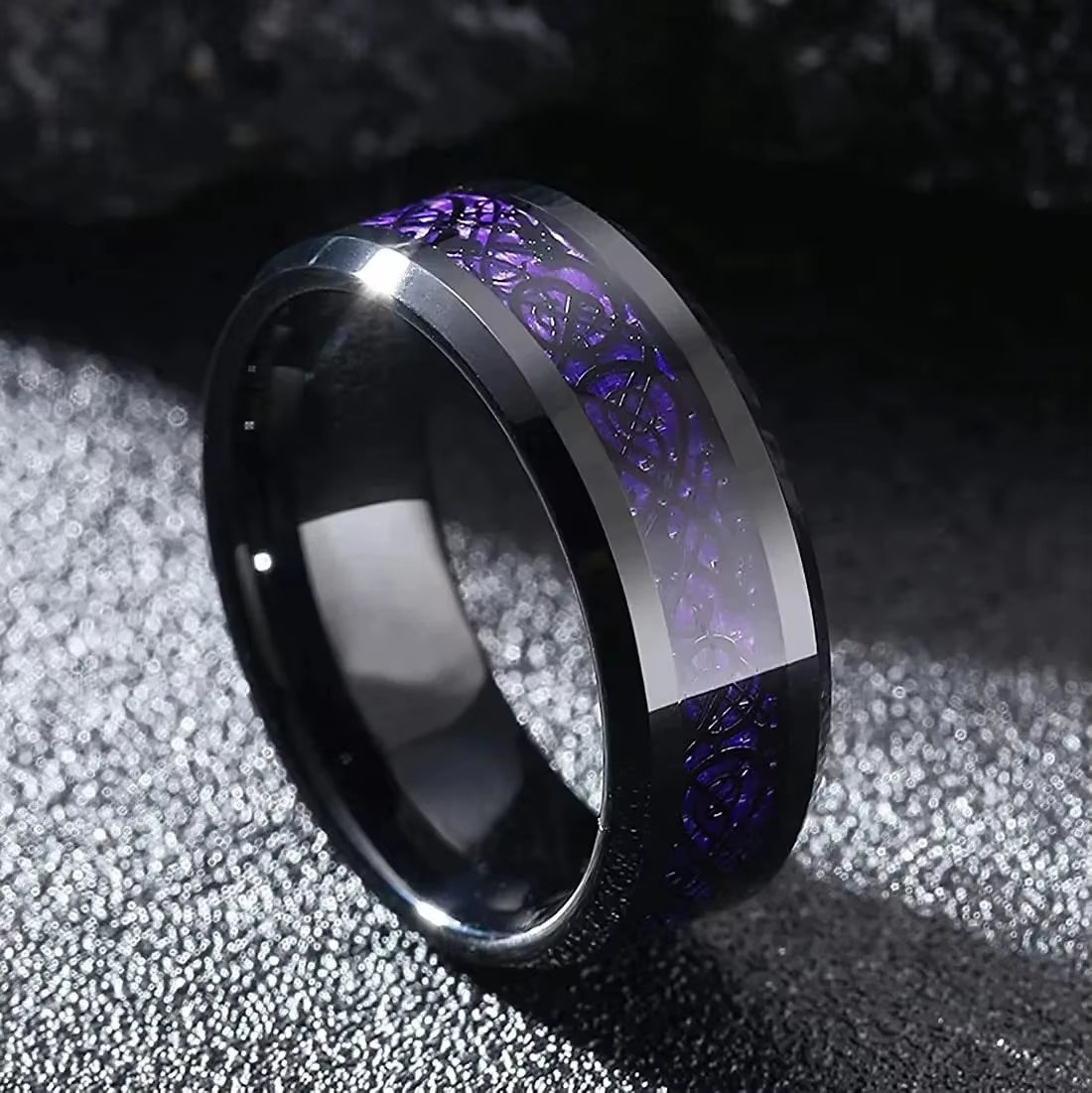 Fashion Couple Rings Romantic Women Heart Purple Rhinestones Zircon Ring Men Stainless Steel Celtic Dragon Ring Wedding Jewelry