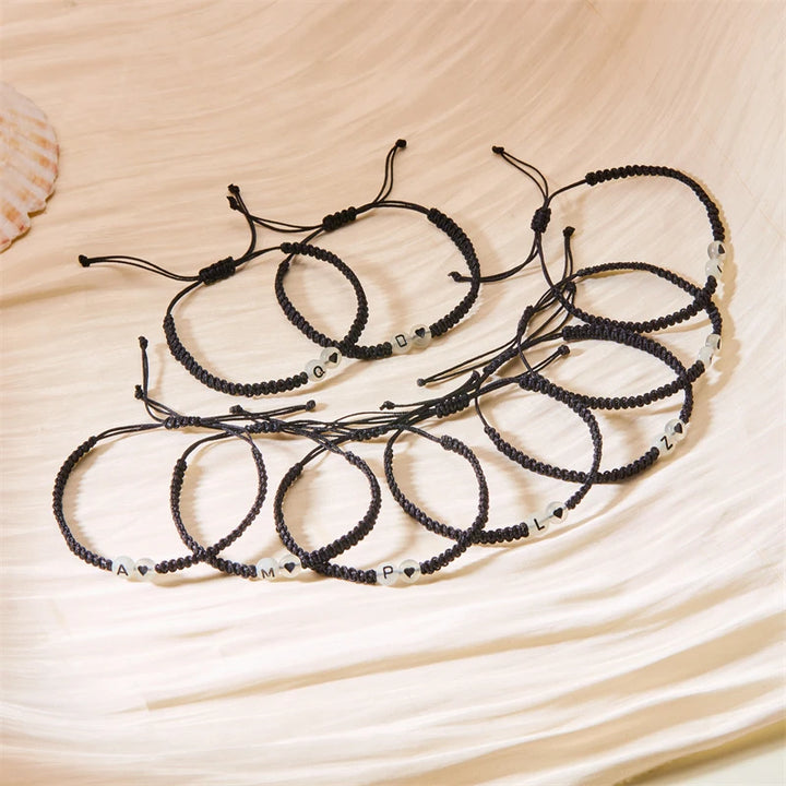 Luminous 26 Letter Initial Heart Bracelet Handmade A-Z Name Braided Bracelet for Women Men Matching Friend Infinite Love Jewelry