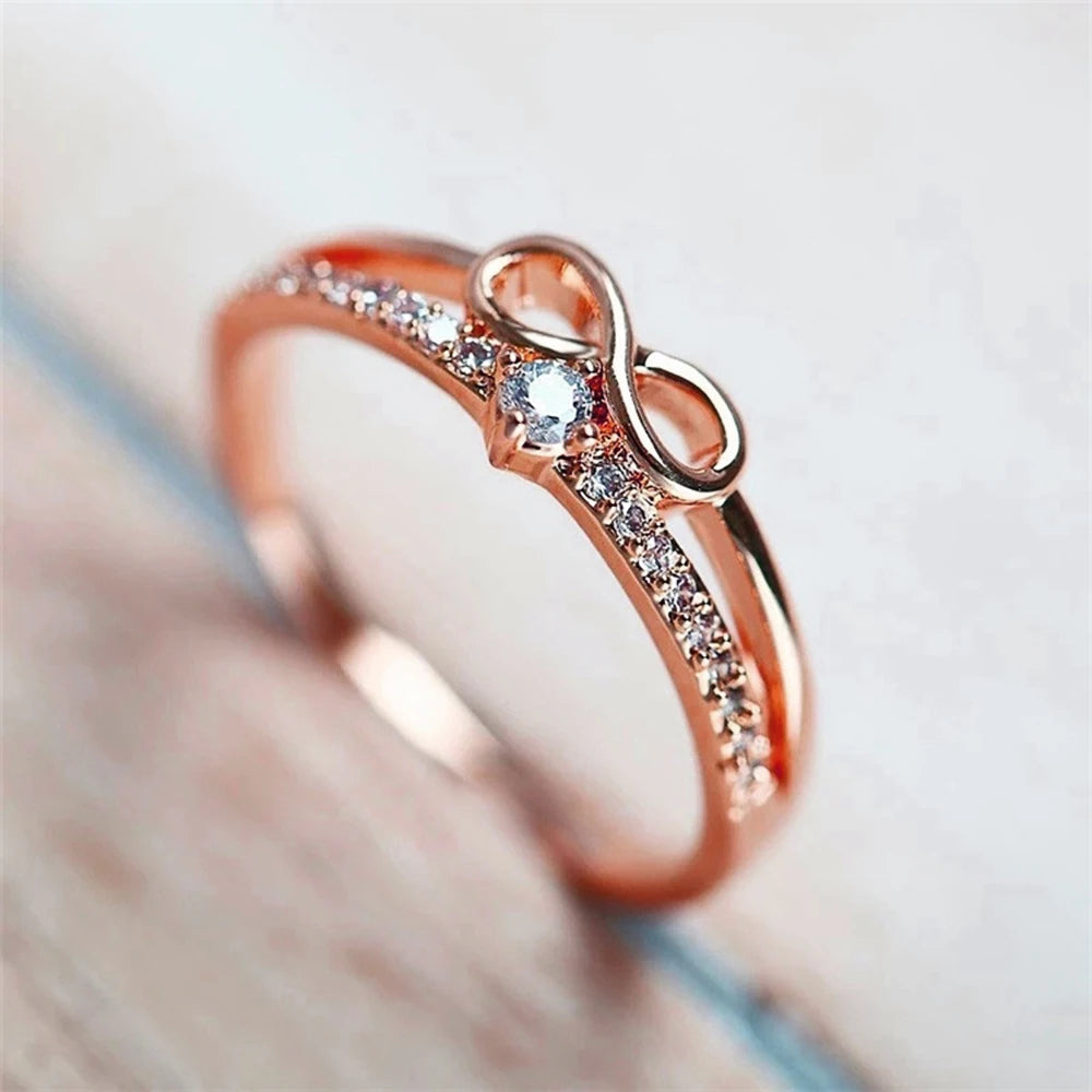 Chic Bow Shape Finger Ring for Women Infinity Sign Cubic Zirconia Rings Fashion Finger Accessories Daily Party Jewelry