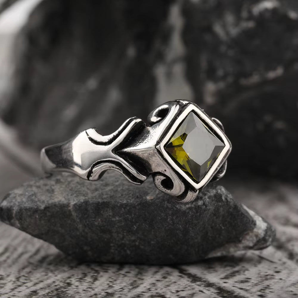 2023 Newest Retro Handmade Vintage Inlaid Zircon Punk Stainless Steel Ring for Men Muslim Jewelry