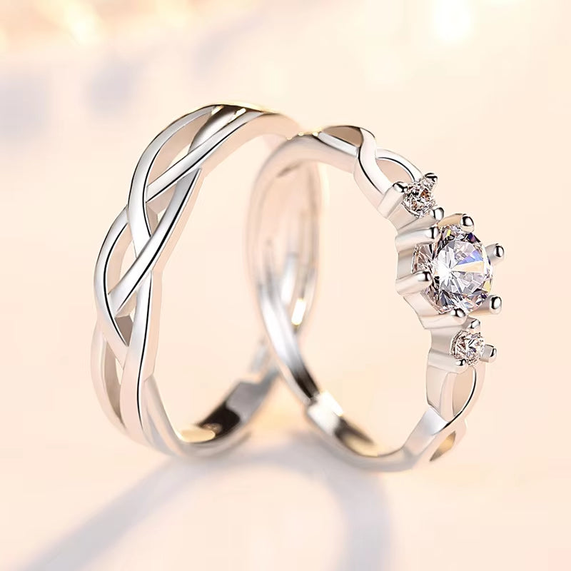 Lady'S 925 Sterling Silver Fashion Jewelry New Crystal Zircon Couple Rings for Men XY0348